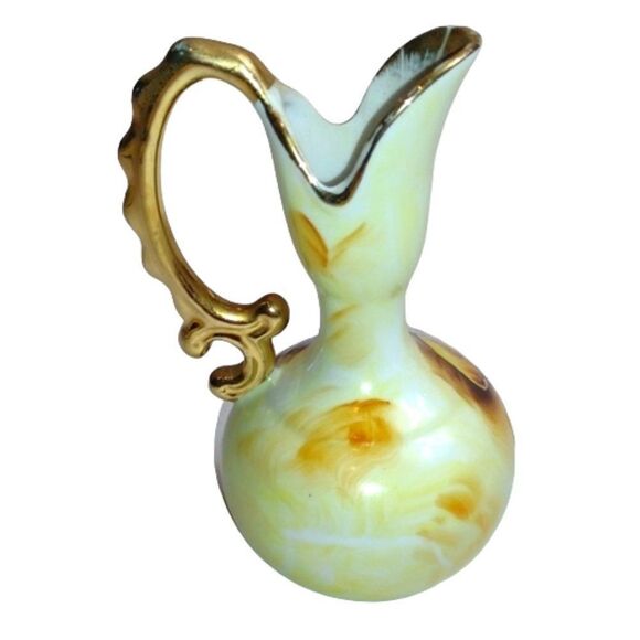 Vintage Japan Made Hand Painted Porcelain Pitcher with Flowers and Gold Trim - Picture 2 of 8